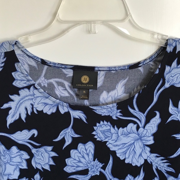 JM COLLECTION Floral Bell Sleeve Blouse Round Neck Blue Women’s Size XL Size 1X - Picture 2 of 16